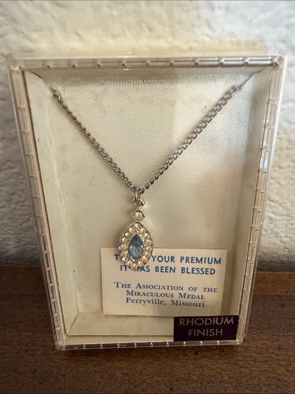 Association of the Miraculous Medal Rhodium Finish Blessed Blue CZ necklace